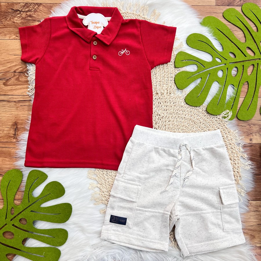 Conj. Camiseta Bicicleta e Bermuda Waves - Vermelho